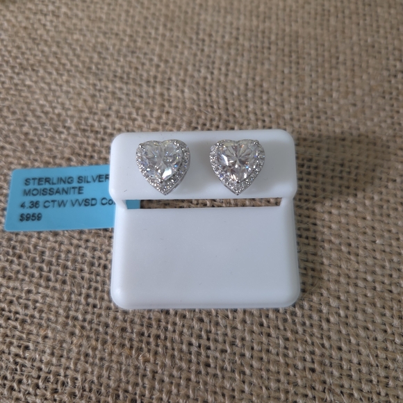 Moissanite Jewelry - NWT 925 Sterling Silver 4.36 CTW Moissanite Heart Stud Earrings